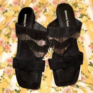 Donald J. Pliner Black/Silver Darcie Fringe Sandals